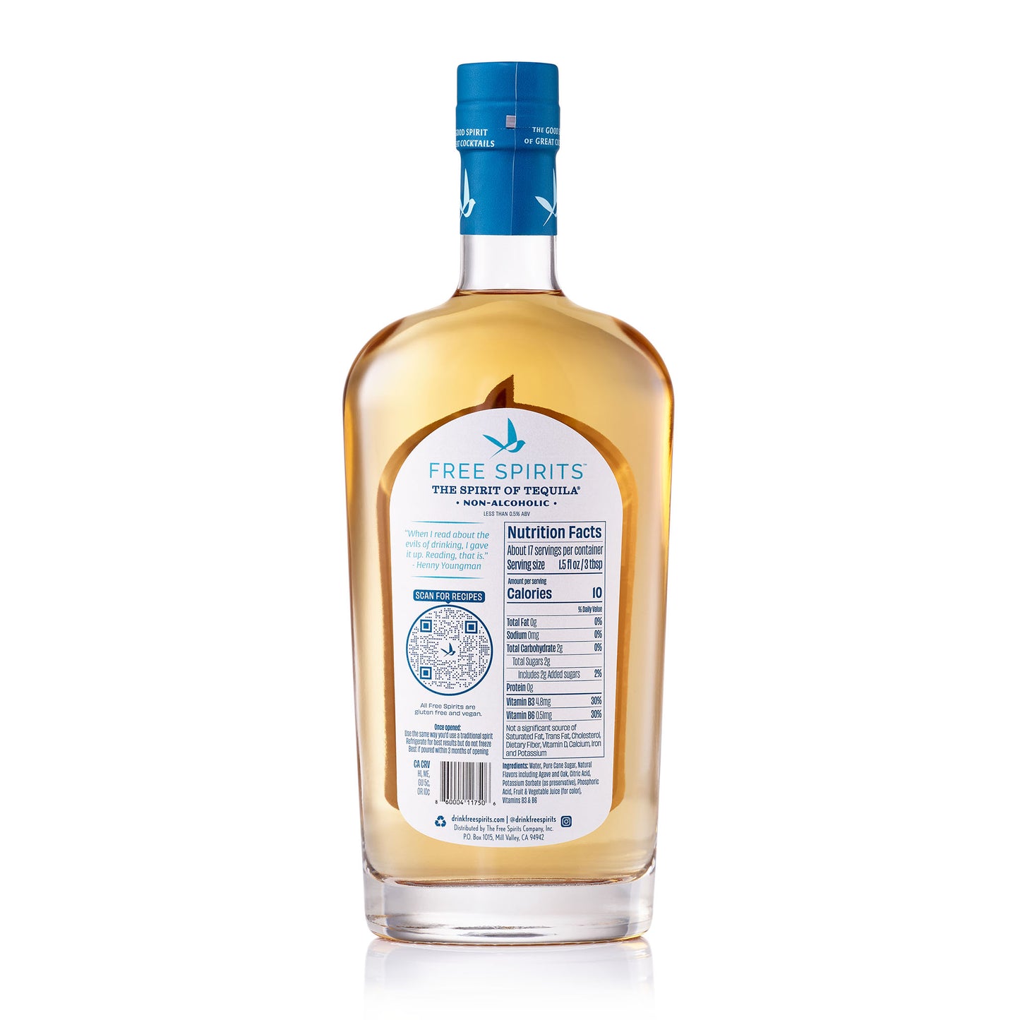 The Spirit of Tequila Free Spirits etiqueta trasera — ingredientes y notas tequila sin alcohol Panamá