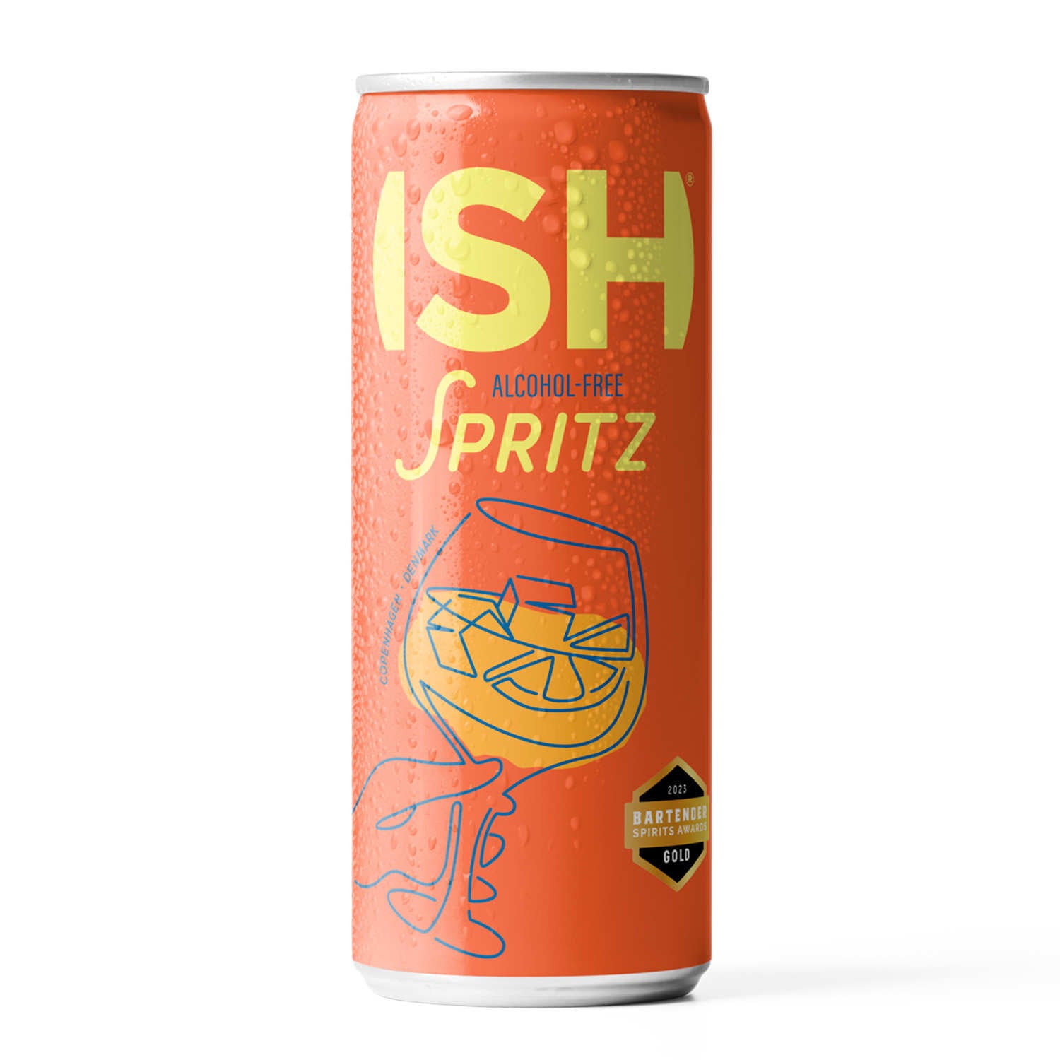 ISH Spritz sin alcohol — lata frontal aperitivo spritz naranja amarga ruibarbo El Buen Bar Panama