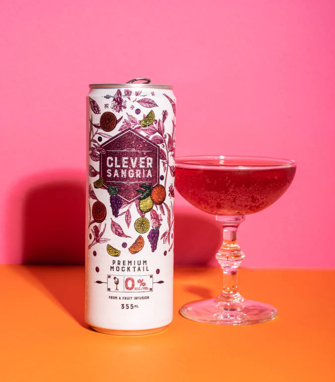 Clever Mocktails Sangría sin alcohol — vista lateral lata naranja limón durazno