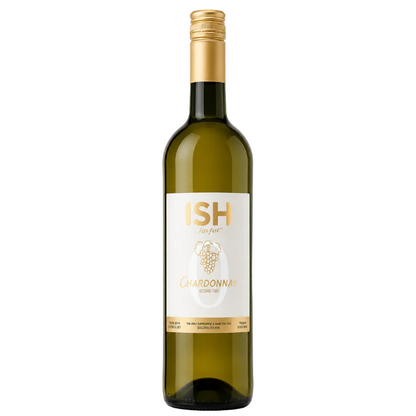 White wine bottle with 'ISH' label on a white background