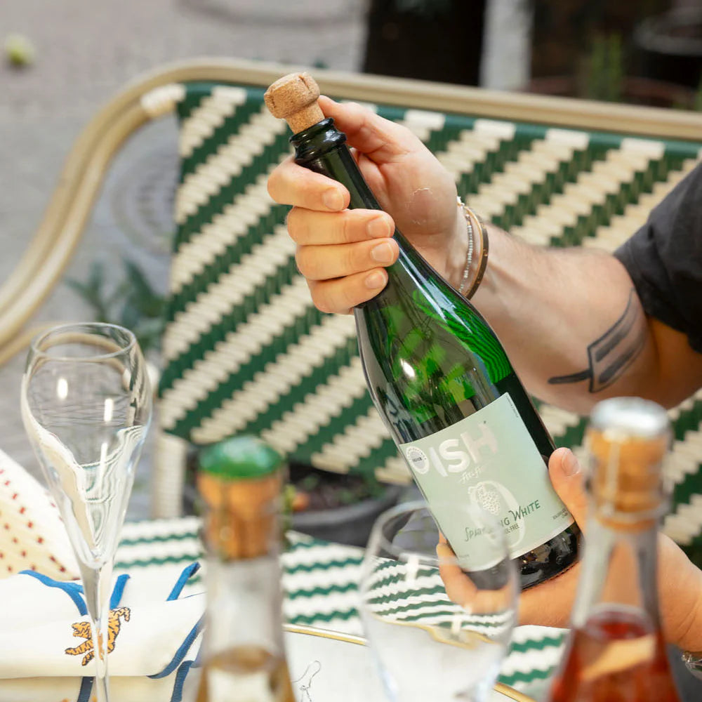 ISH Sparkling White sin alcohol detalle botella — vino espumante sin alcohol vegano sin gluten