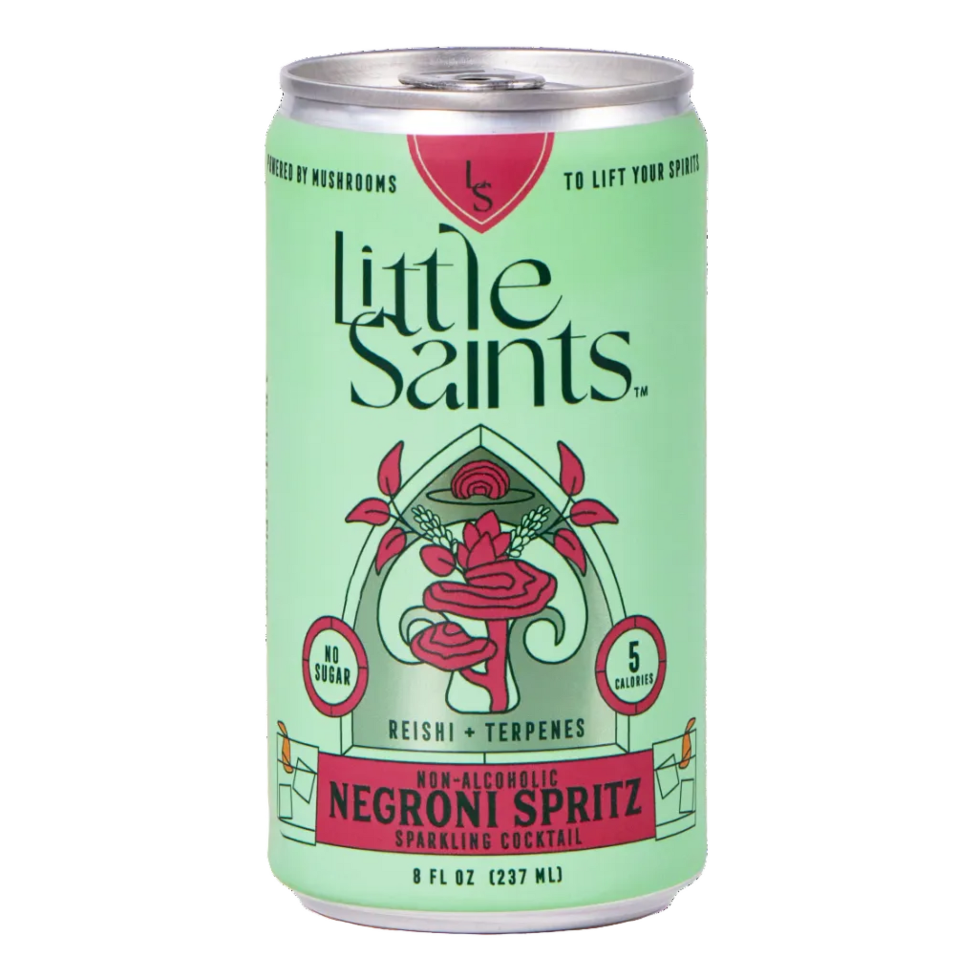 Negroni Spritz sin alcohol de Little Saints — lata frontal aperitivo botánico El Buen Bar Panamá