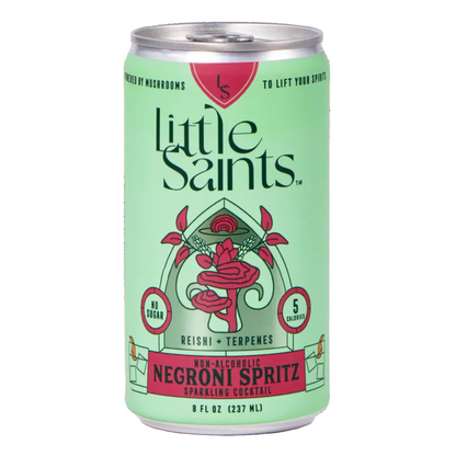 Negroni Spritz sin alcohol de Little Saints — lata frontal aperitivo botánico El Buen Bar Panamá