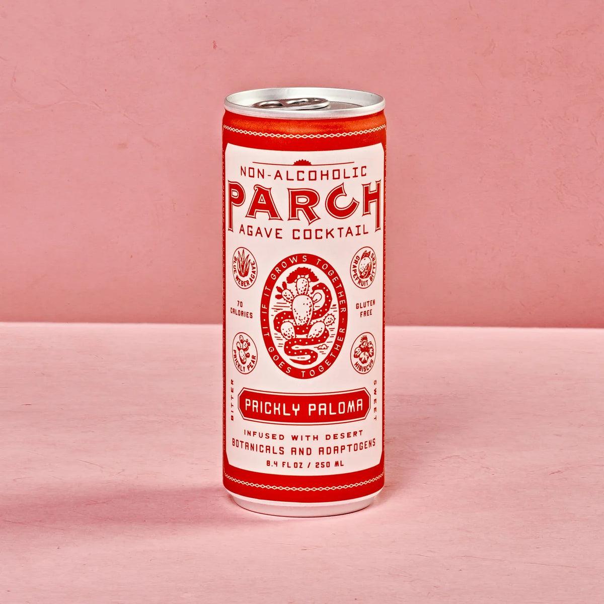 Prickly Paloma Parch sin alcohol en vaso con toronja — paloma agave organico hibisco y pimienta negra