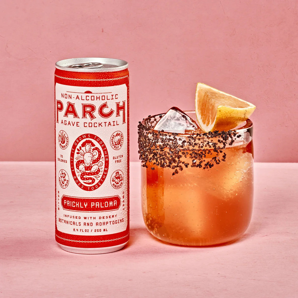 Prickly Paloma Parch sin alcohol lifestyle — coctel citrico agridulce con adaptogenos desierto Sonora