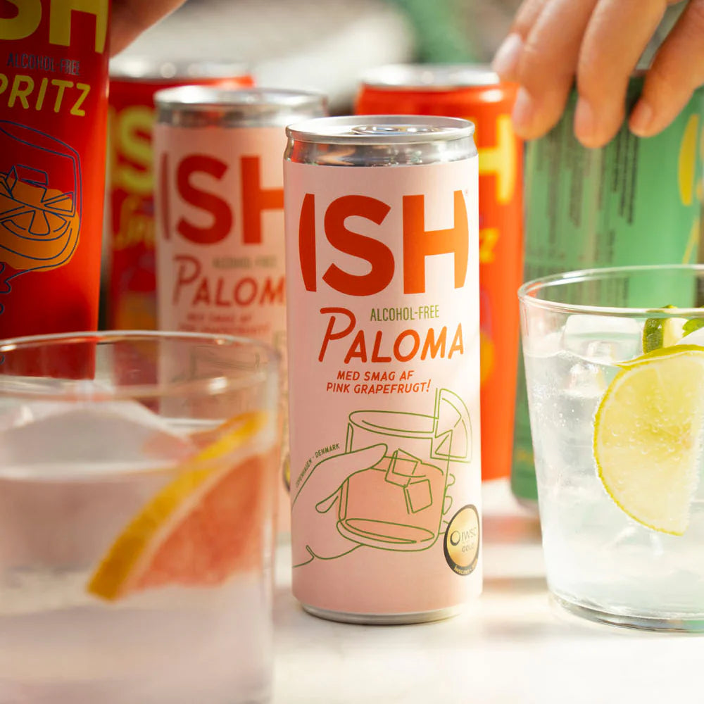 Variedad de latas RTD ISH sin alcohol — cocteles listos para tomar 0.0% ABV Panama