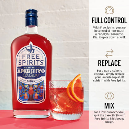 The Spirit of Aperitivo Free Spirits etiqueta trasera — 93 puntos aperitivo sin alcohol vitaminas B