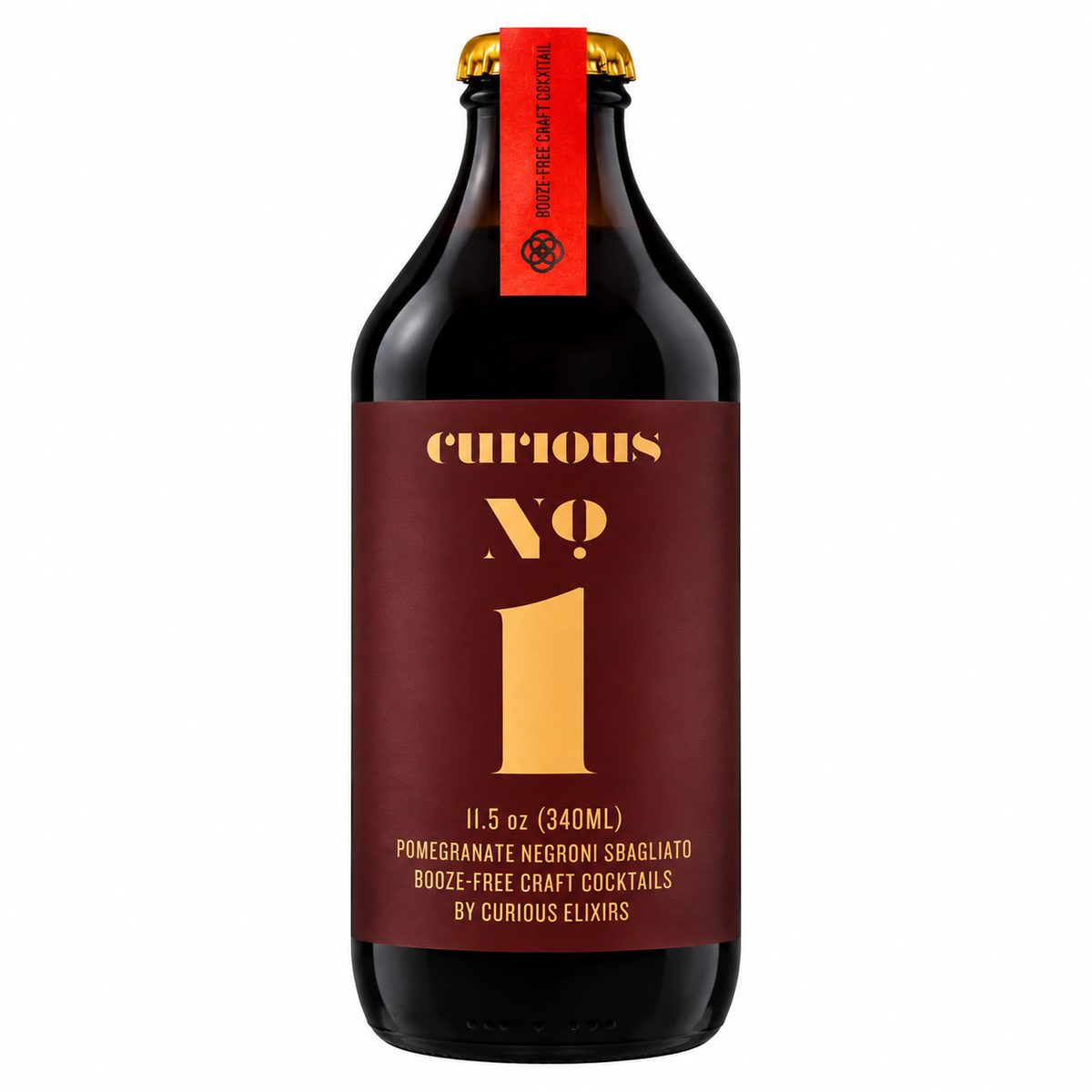 Curious No. 1 sin alcohol de Curious Elixirs — botella frontal Negroni Sbagliato granada botanicos El Buen Bar Panama