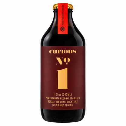 Curious No. 1 sin alcohol de Curious Elixirs — botella frontal Negroni Sbagliato granada botanicos El Buen Bar Panama