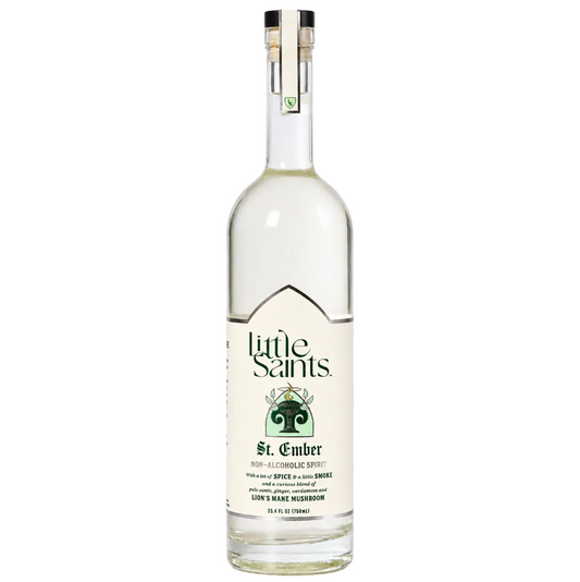 St. Ember espíritu sin alcohol estilo mezcal de Little Saints — botella frontal Palo Santo El Buen Bar Panamá