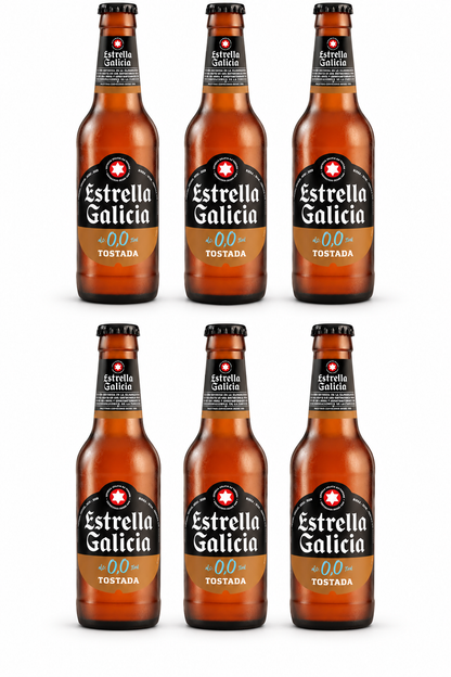 Estrella Galicia 0.0 Tostado sin alcohol six-pack — cerveza oscura espanola sin alcohol para compartir